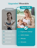 Paruu Hands Free Breast Pump P16, Wearable Breast Pump Electirc Portable with 4 Modes & 12 Levels, Max 309mmHg Strong Suction 19/21/24mm Flange Inserts Wearable Breastfeeding Pump, 2 Pack