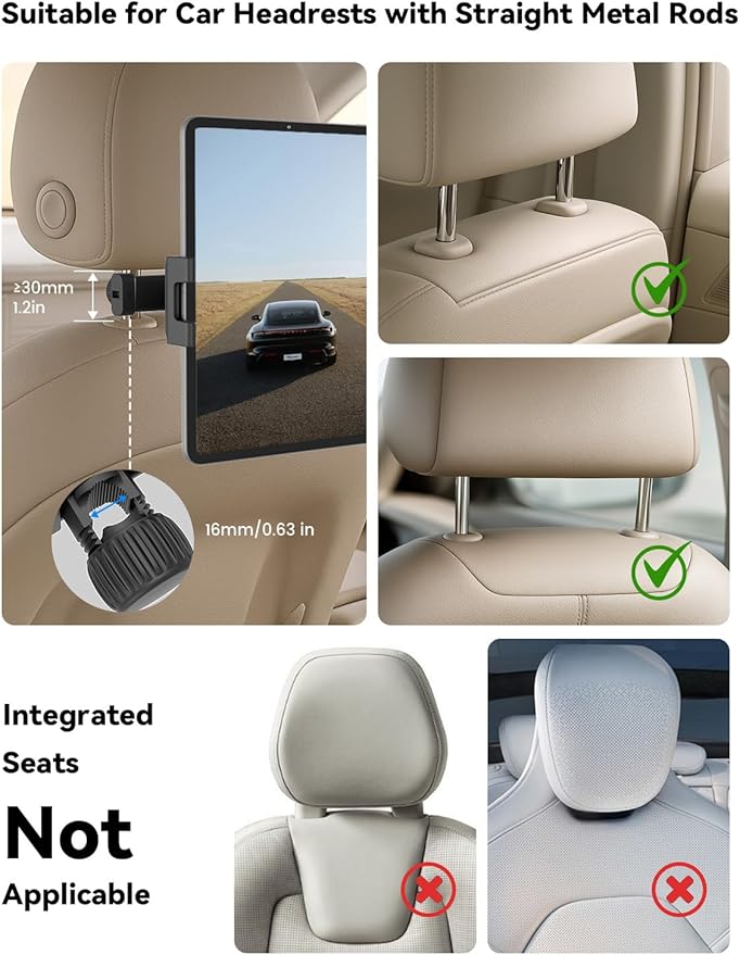 OHLPRO Headrest Tablet Holder for Car Back Seat iPad Mount Compatible with 4.7-13" Tablet Phone for iPad Pro Air Mini Galaxy Tab and Devices for Kids, Road Trip Essentials
