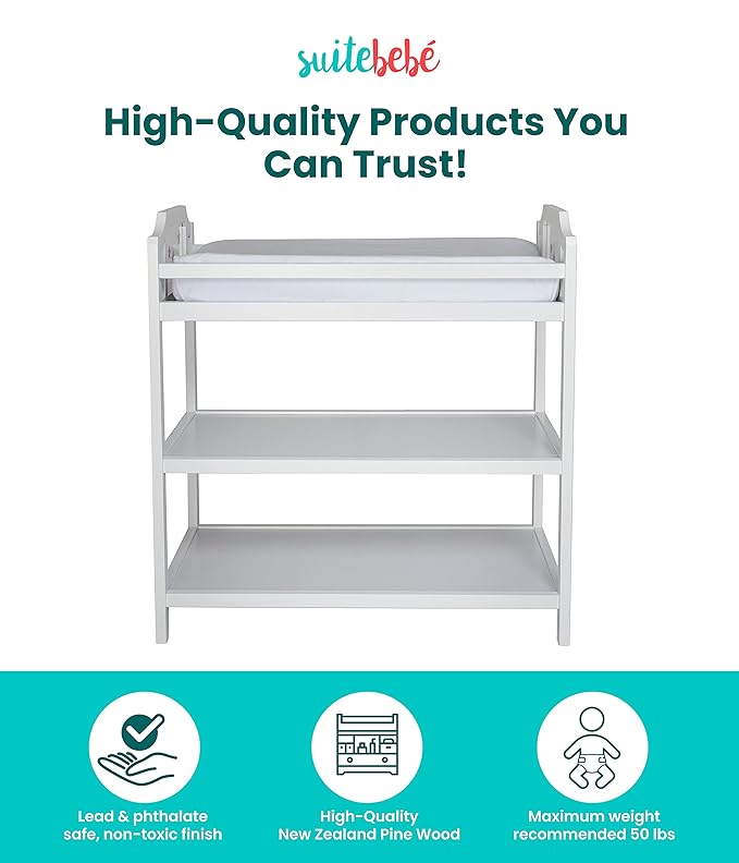 Suite Bebe Celeste Changing Table Safety Rail Included, White