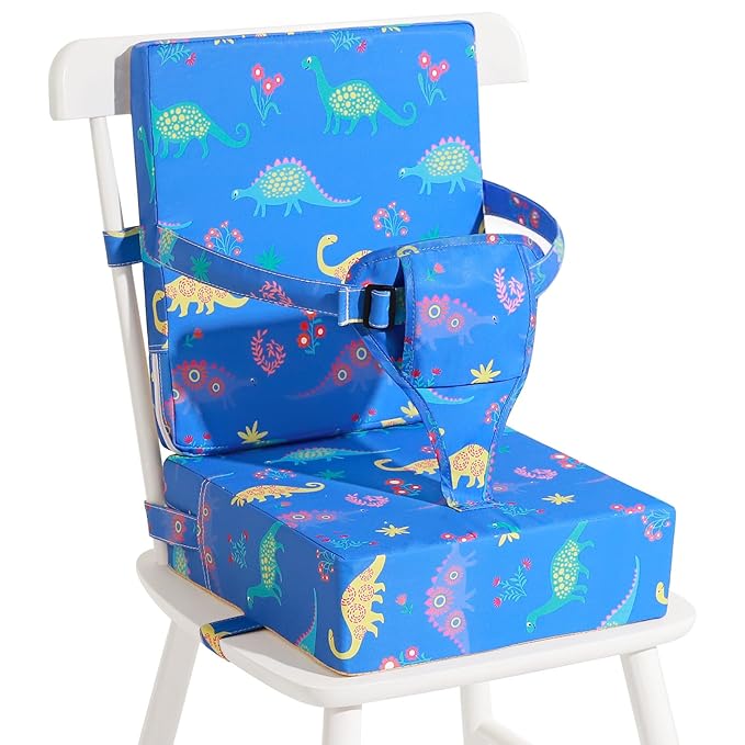 Toddler Booster Seat for Dining Table, Dinosaur Booster Seat for Table with Backrest and Adjustable Seat Belts Non-Slip Bottom Portable Booster Seat Increasing Cushion for Kid Baby Eating Travel Home