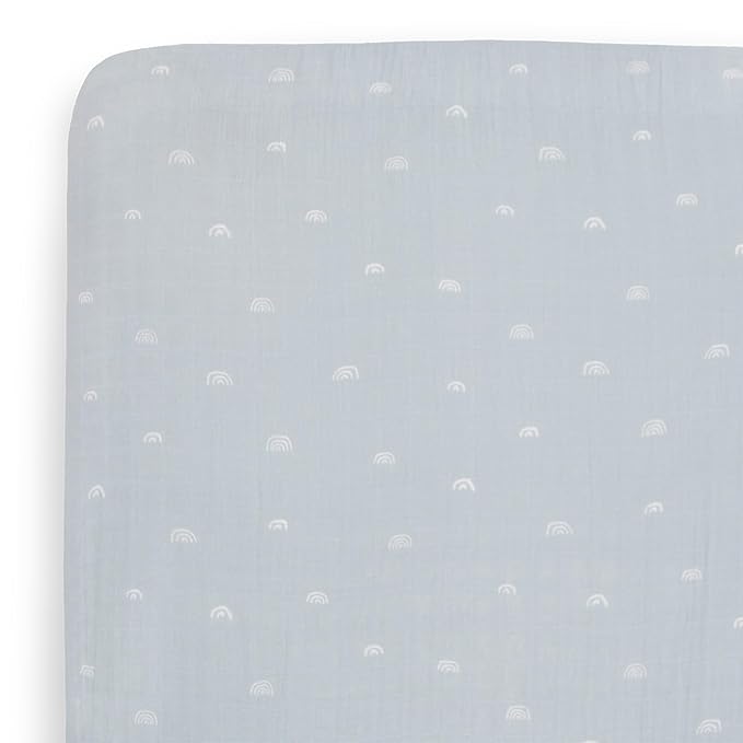 Little Unicorn Premium Crib Sheet | Breathable & Super-Soft Muslin Fabric (Blue Rainbow)