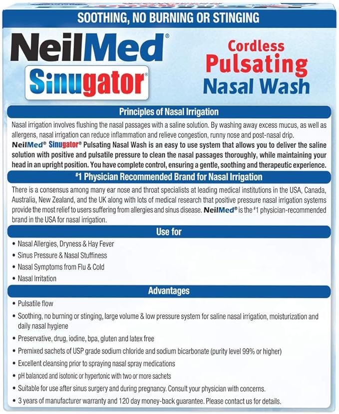 NeilMed Sinugator Cordless Pulsating Nasal Wash with 30 Premixed Packets
