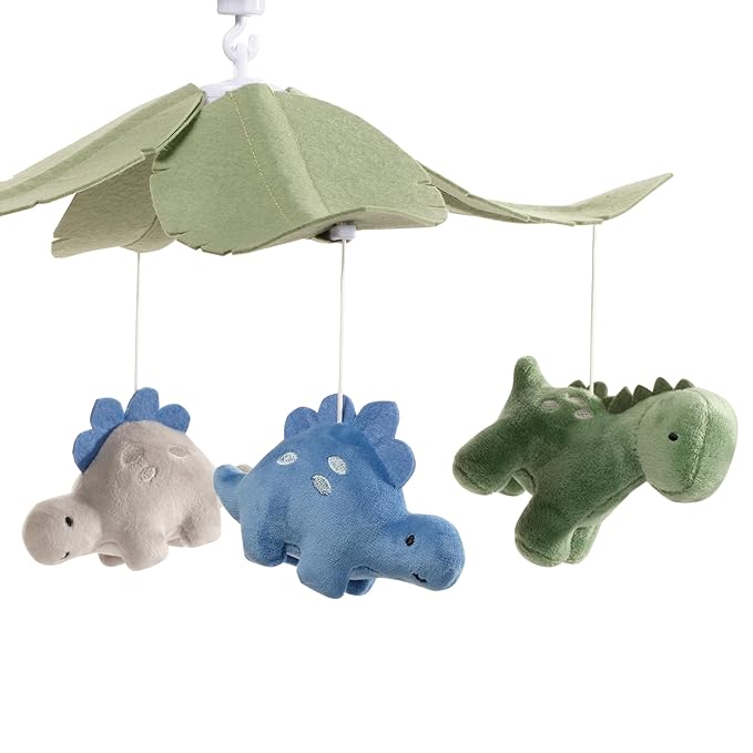 Lambs & Ivy Dino-Might Multicolor Dinosaur Musical Baby Crib Mobile Soother Toy