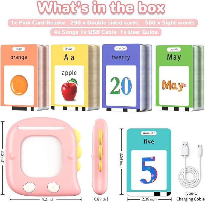 Kidzdo Toddler Talking Flash Cards with 560 Sight Word, Christmas Birthday Gifts for Ages 2-6 Girls, Autism Sensory Toys, Montessori Speech Therapy Learning Toys for 2 3 4 5 6 Year Old Kids, Pink