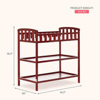 Dream On Me Emily Changing Table, Compact and Portable, Solid New Zealand Pinewood, Safety Rails, Two Storage Shelves, Includes Water-Resistant 1" Changing Pad — Cherry