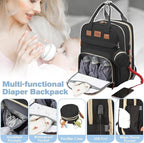 Diaper Bag Backpack, Large Diaper Bag with Changing Station, Baby Bag, New Mom Gifts, Lightweight Waterproof Unisex Diaper Bag with Insulated Pockets and USB Charging Port, Black