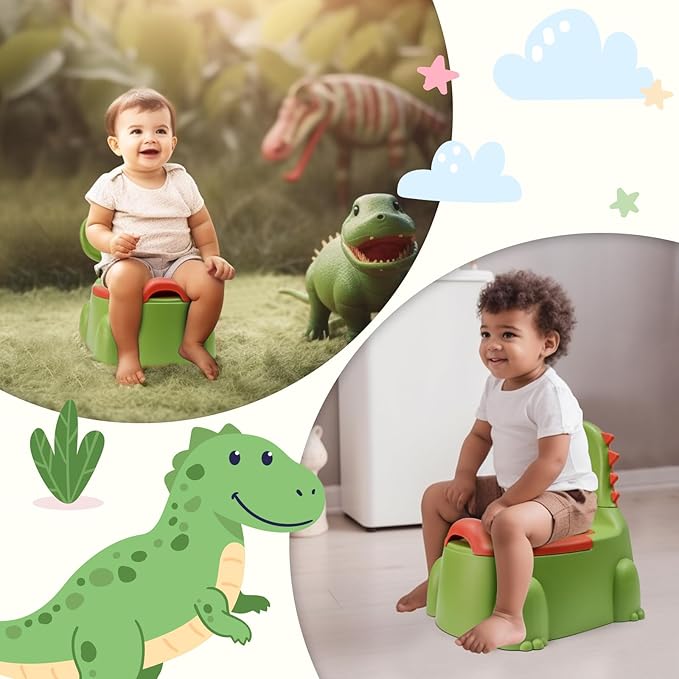 Potty Seat Baby Training Chair Boys Girls Toddler Dinosaur Comfortable children 1-5 years old Baby toilet Animal seat with lid back potty trainer (Green)