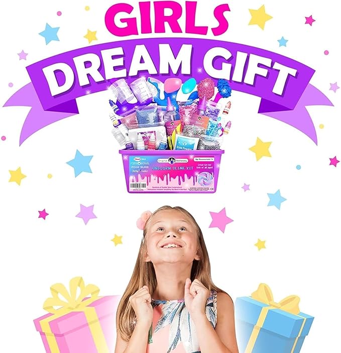Original Stationery DIY Unicorn Slime Kit – Glow-in-The-Dark Fluffy & Glitter Slime Set – Fun Craft Activity & Birthday Gift for Kids Ages 7+
