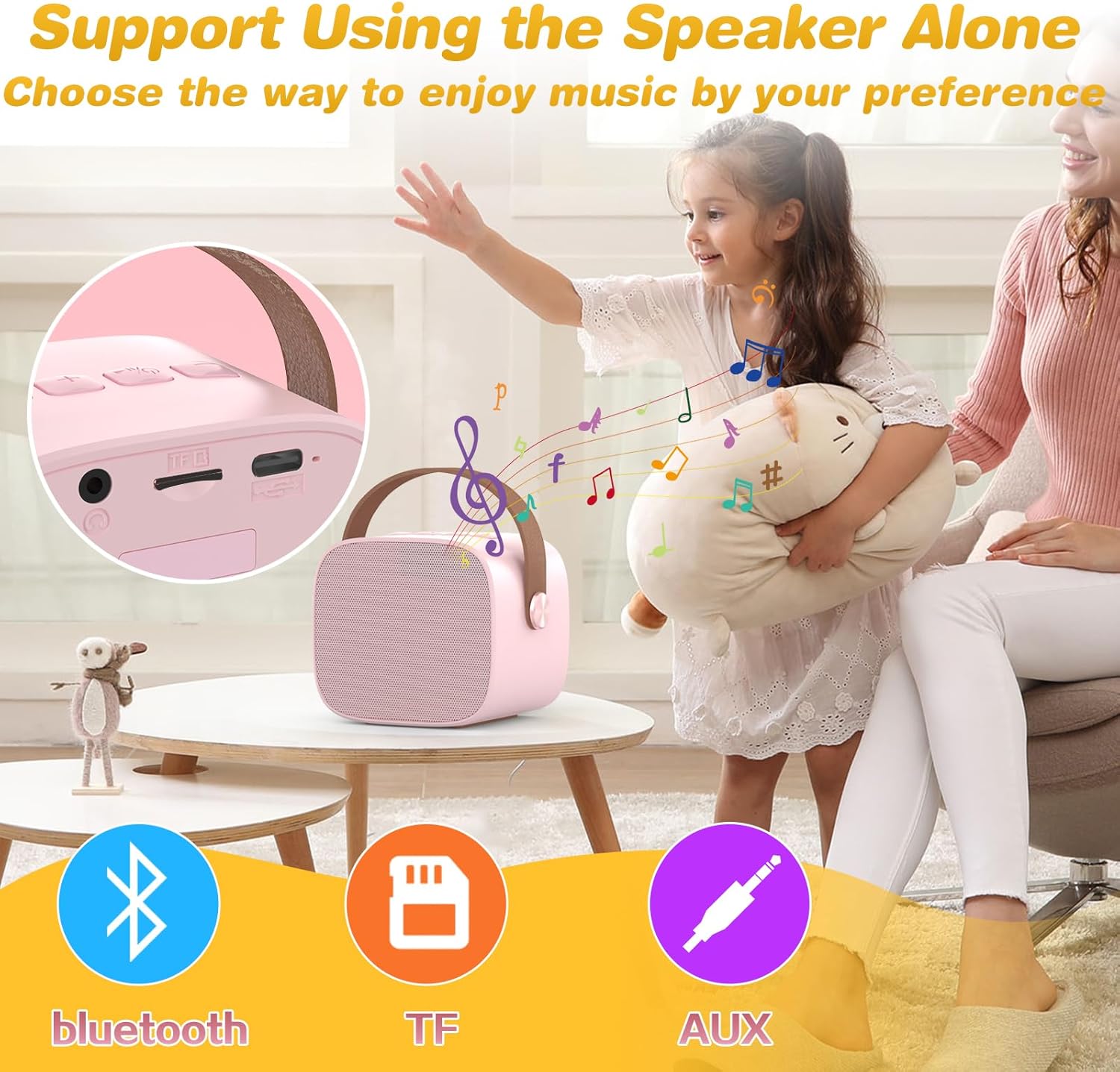 Mini Karaoke Machine,Funny Toys Christmas Birthday Gifts for Kids Age 4-12 Girls,Boys,Adults, Karaoke Microphone Toys for 4,5,6,7,8,9,10,11,12+ Year Old Girls Boys (Pink 2 Mics)