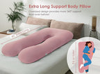 QUEEN ROSE Extra Long Pregnancy Pillows, 60 Inch U Shaped Body Pillow for Sleeping, Cooling Maternity Pillow for Pregnant Women, Body Support for Adults, with Soft Silky Cover, Pink