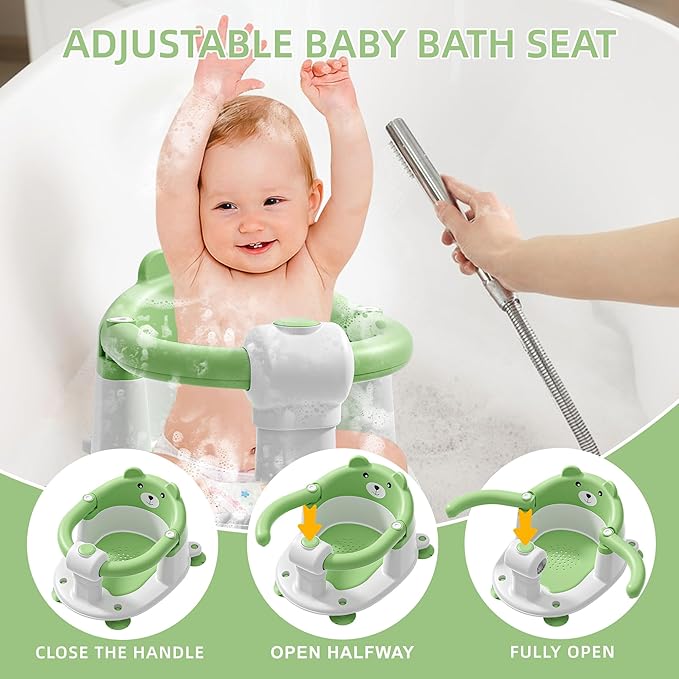 Baby Bath Seat for Babies 6 Months & Up, Toddler Bath Seats for Babies Sitting Up, Non-Slip Infant Bath Tub Chair with Suction Cups & Soft Cushion for Shower, Compact Toddler Bathtub Seat, Green