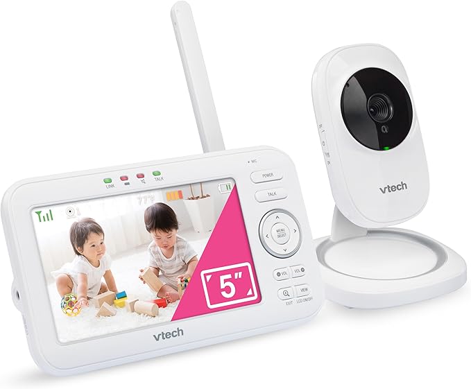 VTech VM5251 5” Digital Video Baby Monitor with Full-Color and Automatic Night Vision, White 5 inch