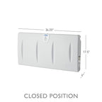 SafetyCraft Horizontal Wall-Mounted Baby Diaper Changing Station - Easy to Clean, High-Density Polyethylene w/Heavy Duty Steel Hinge - Built-in Liner Dispenser for Hooking Purse or Bag, Light Gray