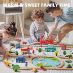 Tiny Land 110PCS Wooden Train Set – Toy Train with Tracks for Kids Ages 3-7, Compatible with Major Brands, Ideal Railway Playset for Boys and Girls, Great Birthday