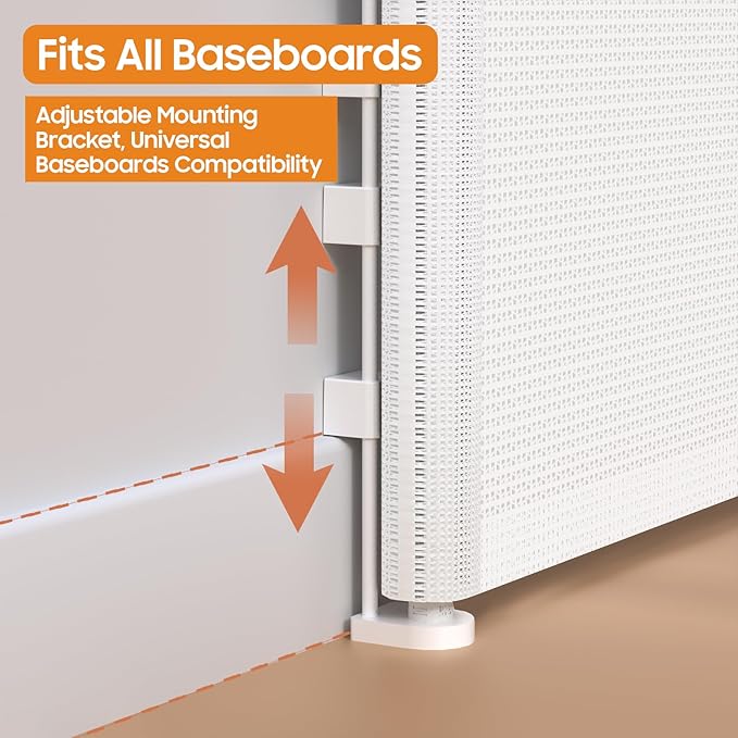 Retractable Baby Gates - 200" Extra Wide Retractable Dog Gate, 42" Extra Tall Mesh Gate Pet Gate with Support Rods, Long Child Safety Gate for Stairs Doorways Indoor Outdoor Large Openings - White