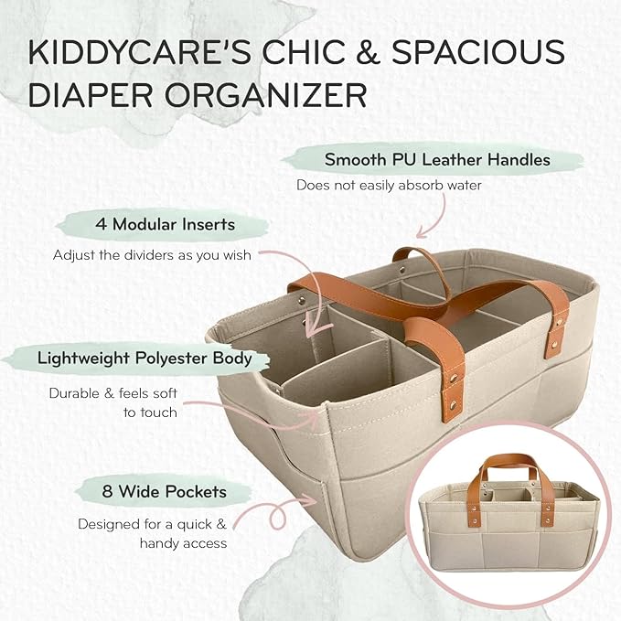 KiddyCare Diaper Caddy Organizer Cart for Nursery Baby Basket Gift for Boy/Girl | Diaper Caddy for Changing Table Basket Organizer with Dividers | Caddy for Baby Stuff Breast Pump Caddy - Regular