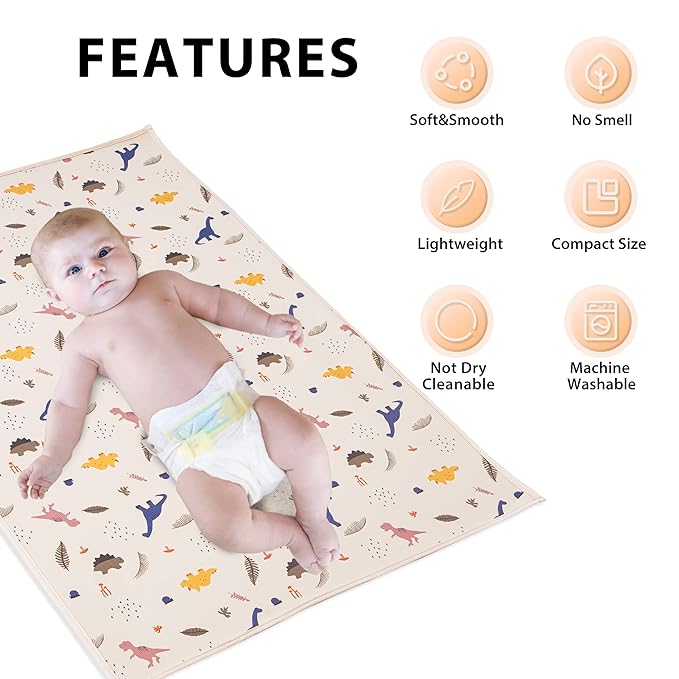 Vegan Leather Baby Changing Mat - Wipeable Portable Changing Pad, Foldable Travel Changing Mat for Baby, Newborns Toddlers Shower Gifts (Dinosaur,20"*28")