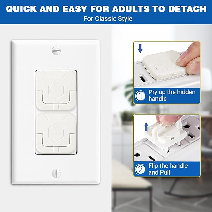 Outlet Covers Baby Proofing, 60 Pack Child Proof Plug Socket Covers Electric Plug Protectors Safety Caps with Hidden Pull Handle, for US 3-Prong, Classic