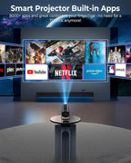 CLOKOWE Mini Projector, 4K 1080P Support projector with wifi and bluetooth,270°Adjustable Stand Outdoor Home Theater galaxy Projector with Android TV OS & 8000+APPS for Phone/TV Stick/Laptop/HDMI