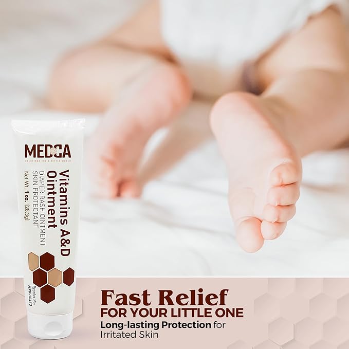 MEDca Vitamin A & D Diaper Rash Ointment- Protectant Cream for Sensitive Baby Skin - Lanolin & Petrolatum Formula, Dry-Cracked Hands/Feet/Face Skin, 1oz Tube, Pack of 4