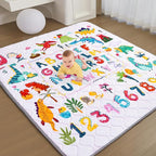 Baby Play Mat - Thicken 71x59 Inch Soft Foam Crawling Mat for Playpen & Floor, Non-Slip Waterproof Playmats for Infants & Toddlers, Portable Foldable & Machine Washable, Dinosaur & Letters