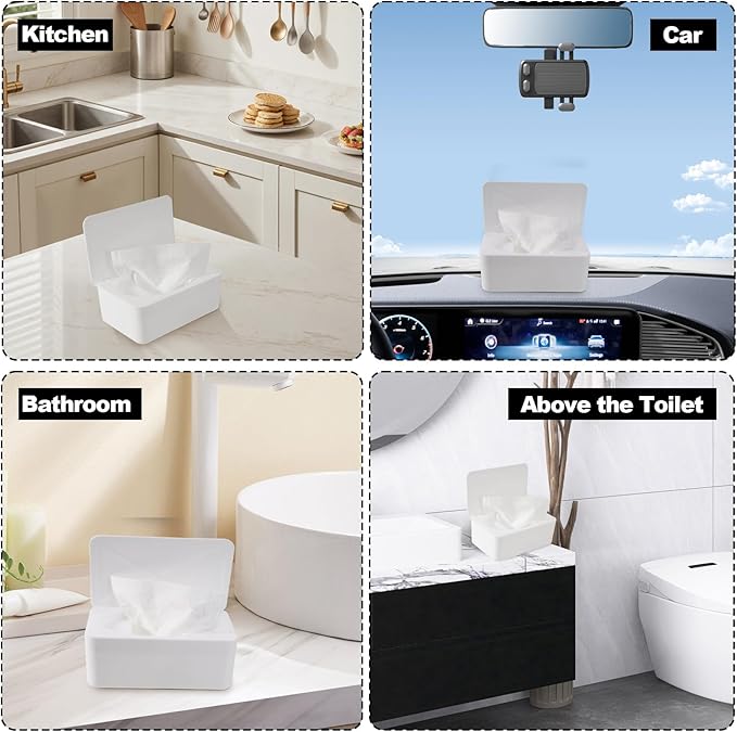 Wipes Dispenser Compatible with Cottonelle, Refillable Wipe Holder, Flushable Wipes Container with Sealing Design Lid, Keeps Wipe Fresh and Clean, Non-Slip, Easy to Pull Out, for Home, Car, Bathroom
