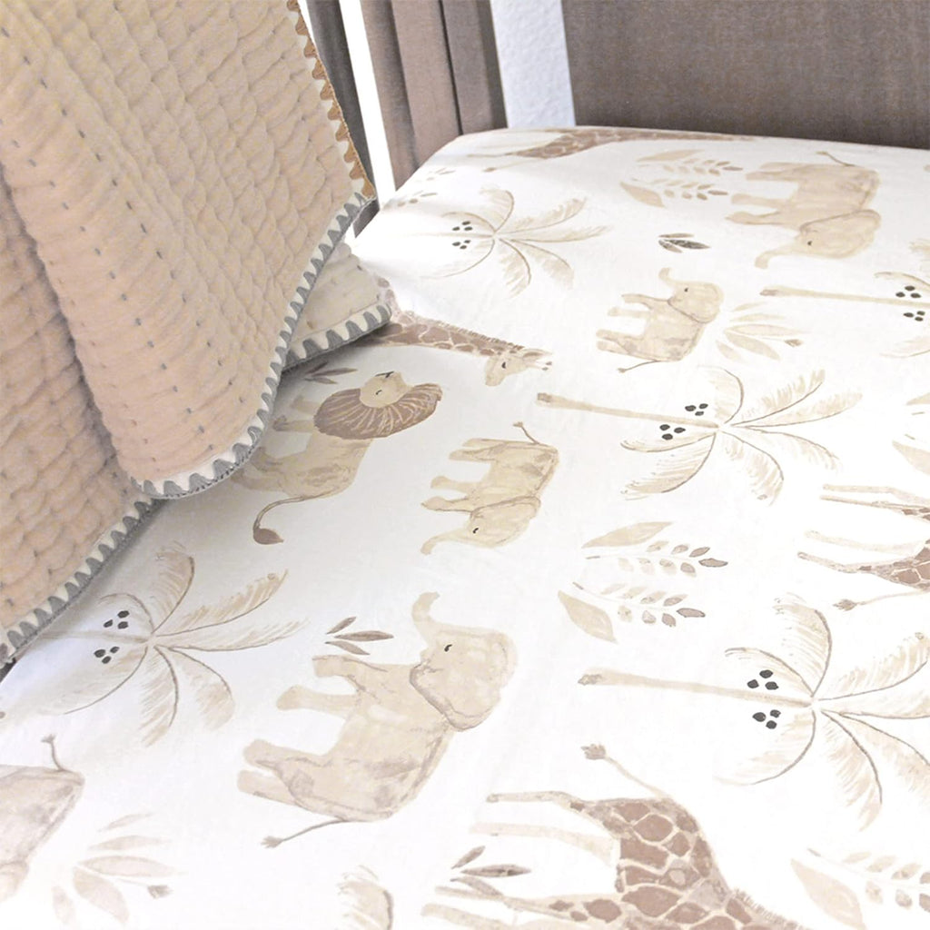 Crane Baby Safari Nursery Decor Crib Sheet, 100% Cotton Fitted Sheet for Standard Mattress 28in X 52in, Breathable Toddler Bed Sheet for Boys and Girls