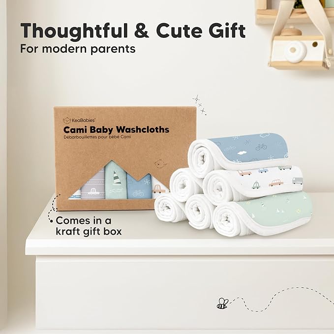 6-Pack Cotton Baby Washcloths for Newborn - Organic Cotton Muslin Soft Wash Cloths for Babies, Infant, Kids, Toddler Towels for Boy, Girl, Super Absorbent Face Cloths, Scratch-free Baby Rags (Vessels)