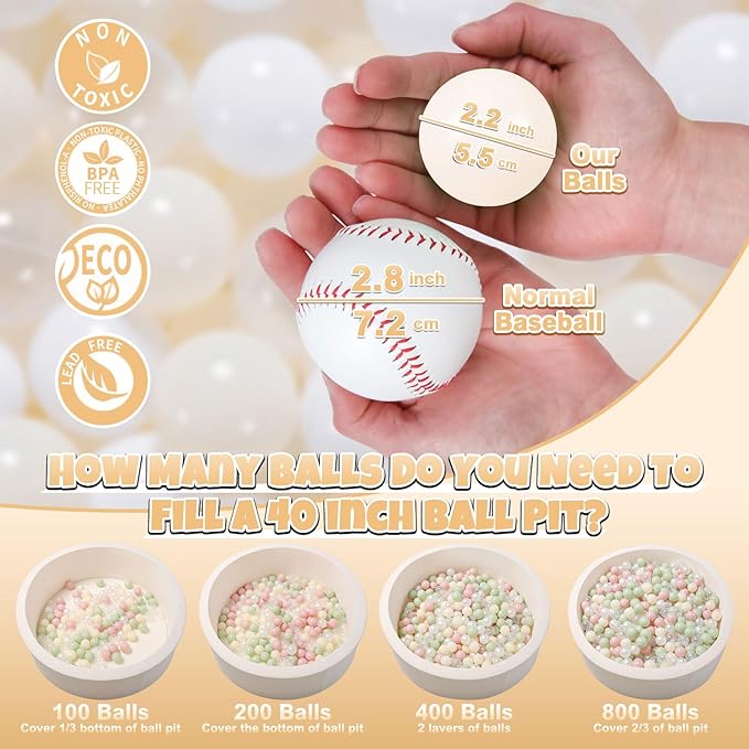 GOGOSO Balls for Ball Pit - Plastic Ball for Toddlers 1-3, Baby Kids Ball Pool Decoration 50 100 200 300 500 1000 (A White+Beige+Clear, 500 Balls)