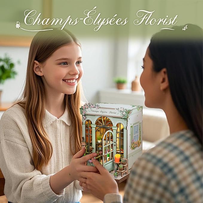 CUTEBEE Book Nook Kit - DIY Miniature House Dollhouse Kit for Adults and Teens, Booknook Tiny House Bookshelf Decor 3D Wooden Puzzle, Gifts for Family, Friends (Champs-Élysées Florist)