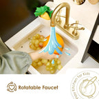 Interactive Wooden Play Kitchen for Kids 3+ Realistic Stove Sounds & Ice Maker Pretend Playset with 12 Kitchen Accessories Montessori Toy