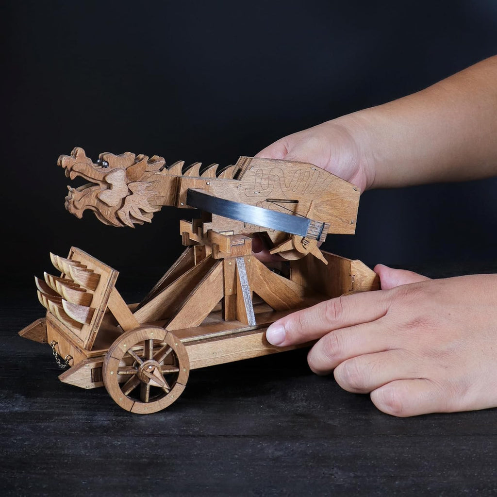 Mini Dragon Ballista Ancient Missile Launcher China Three Kingdoms Chariot Wooden Catapult DIY 3D Puzzles Model Kits STEM Projects Tabletop Toys