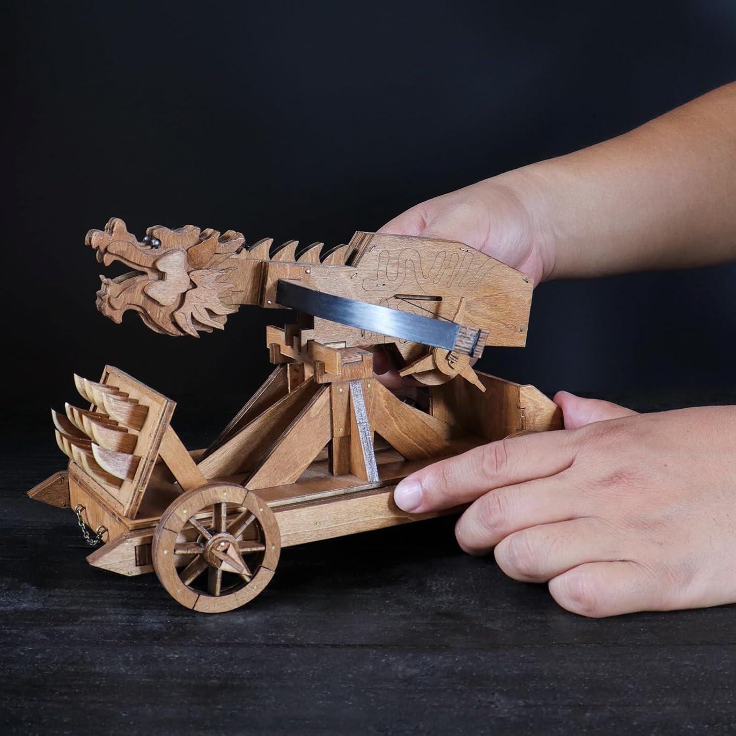 Mini Dragon Ballista Ancient Missile Launcher China Three Kingdoms Chariot Wooden Catapult DIY 3D Puzzles Model Kits STEM Projects Tabletop Toys