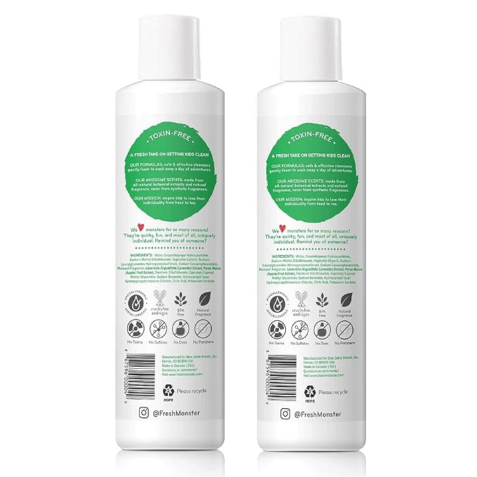 Fresh Monster 2-in-1 Natural Shampoo & Body Wash for Kids, Toxin-Free, Hypoallergenic, Ocean Splash (2 Pack, 8.5oz/each)