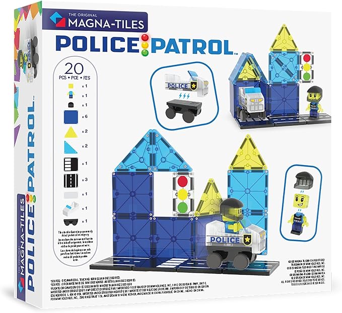 MAGNA-TILES Police Patrol 20-Piece Magnetic Construction Set, The Original Magnetic Building Brand