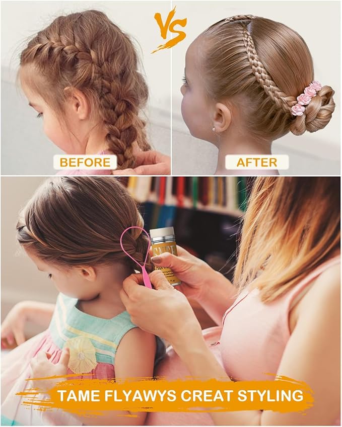 Hair Wax Stick & Styling Accessories - Smooths Flyaways for Kids & Women, 1000 Elastic Hair Ties, 1 Slick Back Hair Brush, 2 Hair Loop Styling Tools - Creates Ponytails & Braids for Teen Girls Gifts
