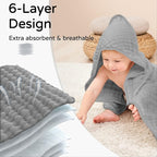 Yoofoss Hooded Baby Towels for Newborn 2 Pack 100% Muslin Organic Cotton Baby Bath Towel with Hood for Babies, Infant, Toddler and Kids, 32x32Inch, Soft and Absorbent Newborn Essential,Grey& Dark Blue