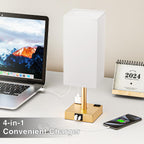 Gold White Touch Table Lamp - Bedside Lamp with USB A + Type C Charging Ports and Two AC Outlets, Small Night Stand with E26 LED Bulb, Desk Light for Bedroom Living Room Office Dorm