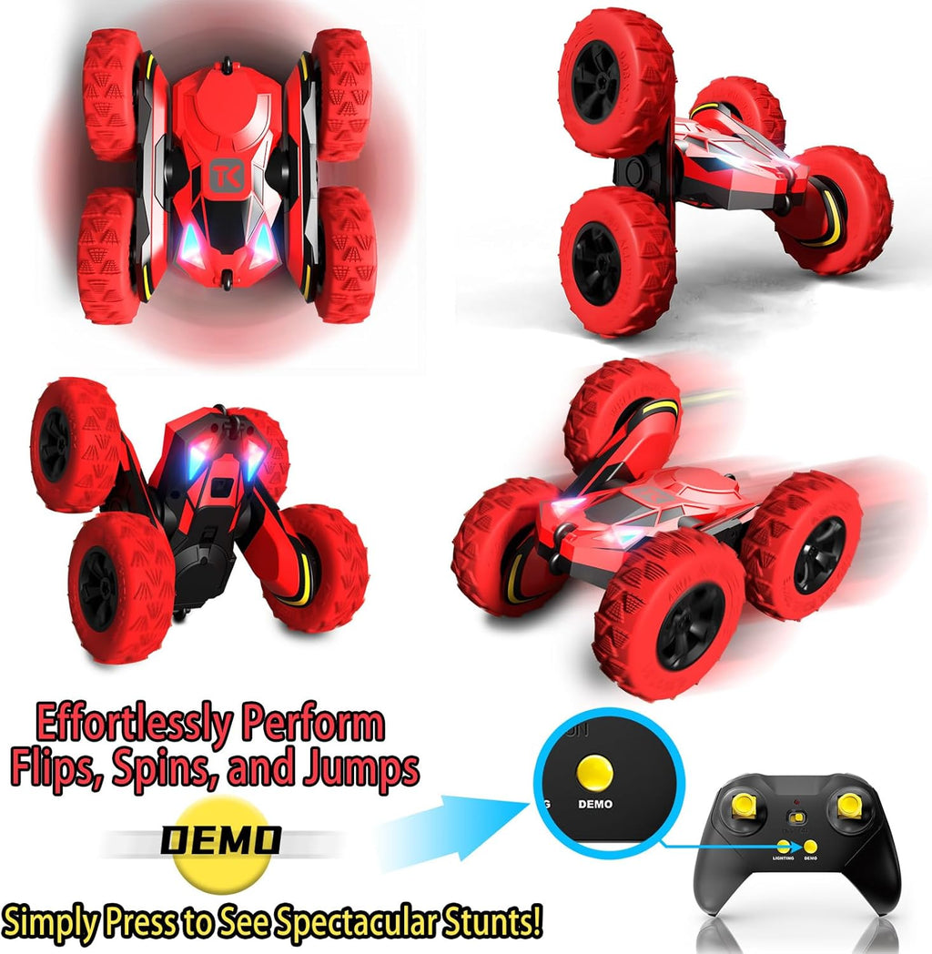 Threeking RC Stunt Car Remote Control Cars with Lights Double-Sided Driving Indoor Outdoor Toys Gifts Presents for 6 7 8 9 10 11 12 Year Old Kids Boys Girls