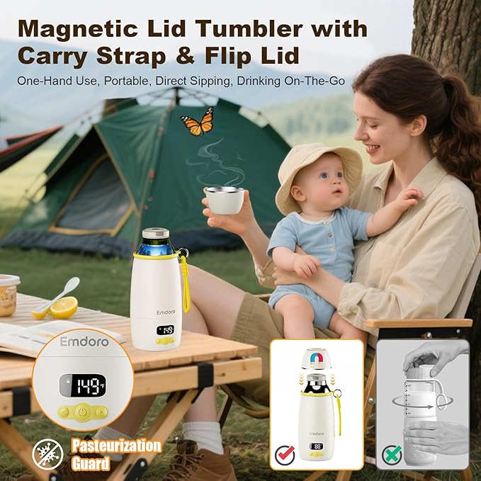 Portable Bottle Warmer for Travel, 212℉ Boil & 149℉ Pasteurization, 17.5oz Milk Warmer for Baby with Temp Control, 16000mAh Bottle Warmer On The Go, Portable Milk and Water Warmer
