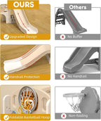 YUFU 9 in 1 Toddler Slide Set, Kids Slide for Toddlers Age 1-3, Toddler Playset with Basketball Hoop and Ball, Outdoor Indoor Playground for Toddlers 1-3 (Beige+Coffee)