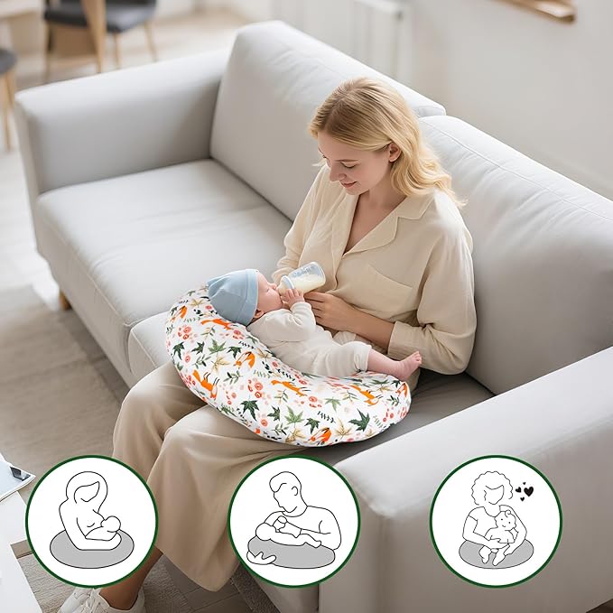 Nursing Pillow Covers – Soft Breathable Cotton, Fits Standard Breastfeeding Pillows, Washable & Hypoallergenic for Newborn Baby Girls & Boys,Cover Only (1 Pcs, Fox)