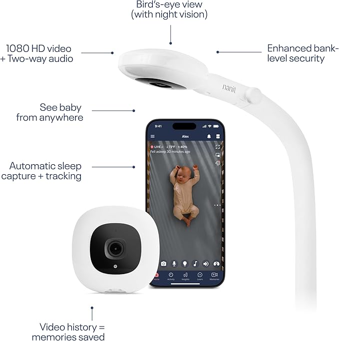 Nanit Pro Smart Baby Monitor - 1080p Wi-Fi Video Camera, 2-Way Audio, See Your Baby from Anywhere, Sound/Motion/Cry Notifications, Night Vision