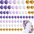 75 Pieces Cake Balls Topper Decorations Foam Cupcake Topper Mini Balloon Balls Cake Picks for Deco Birthday Party Wedding（Purple, Light Purple,Gold, White）