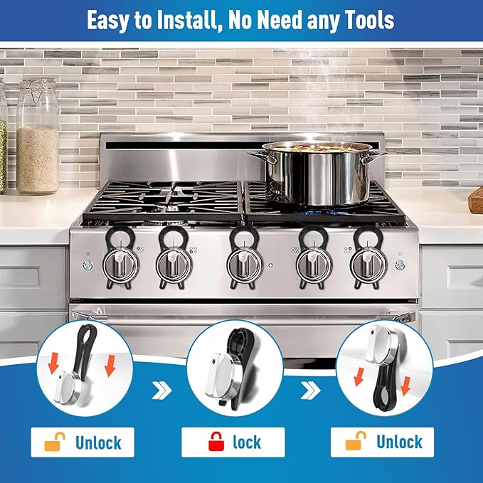 Gas Stove Knob Lock, Baby Proof Oven Knobs Covers Lock for Child Safety (5 Pack) Black…