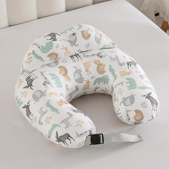 Nursing Pillow for Breastfeeding,Ergonomic Baby Feeding Pillows with Removable Washable Cotton Slipcover, Adjustable Waist Strap,Plus Size,More Support for Mom and Baby(Nordic Animal World)