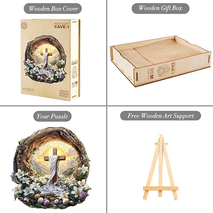 KAAYEE Wooden Puzzles for Adults, 3D Vision Effect Holy Light Cross Wooden Jigsaw Puzzle Unique Shape Wood Puzzle Adult, 3D Effect Flat Puzzle Birthday Family Game (M-11.4 * 11.3 in-200pcs)