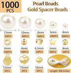 1000Pcs Pearl Beads for Bracelets Making, Pearl Beads for Jewelry Making for Adults, Silver Bracelet Beads DIY Kit, Silver Spacer Beads for Bracelets, Girls Friendship Bracelet Making Kit (Golden)