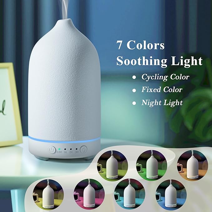 Diffuserlove Ceramic Essential Oil Diffuser 160ML for Room, Home, Bedroom - Aromatherapy Stone Diffuser White (Size: 6.8" H x 3.6" W)