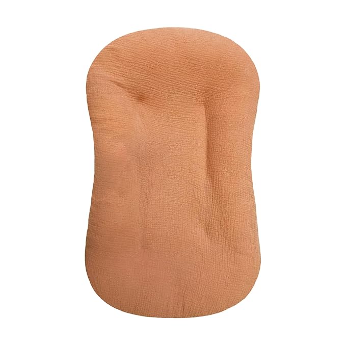 Muslin Baby Lounger Cover, Baby Padded Lounger Cover, Infant Floor Seat Cover, Organic Cotton Removable Slipcover Fits Newborn Lounger for Boys and Girls(Light Brown)